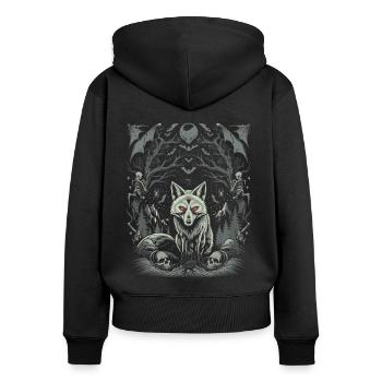 Dunkle Cottagecore Ästhetik Wolf im Mondschein - Frauen Premium Bio Zip Hoodie - Schwarz - Hinten - Julia (174cm)