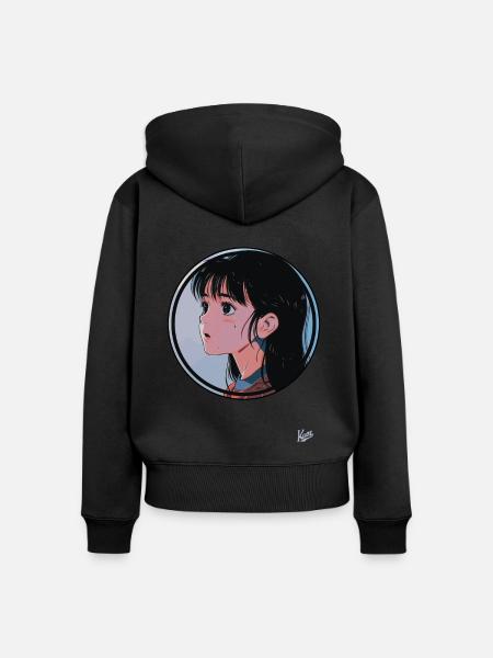 Japanisches Cartoon-Mädchen - Frauen Premium Bio Zip Hoodie - Schwarz