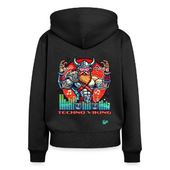 Techno-Musik Wikinger - Frauen Premium Bio Zip Hoodie - Schwarz - Hinten - Julia (174cm)