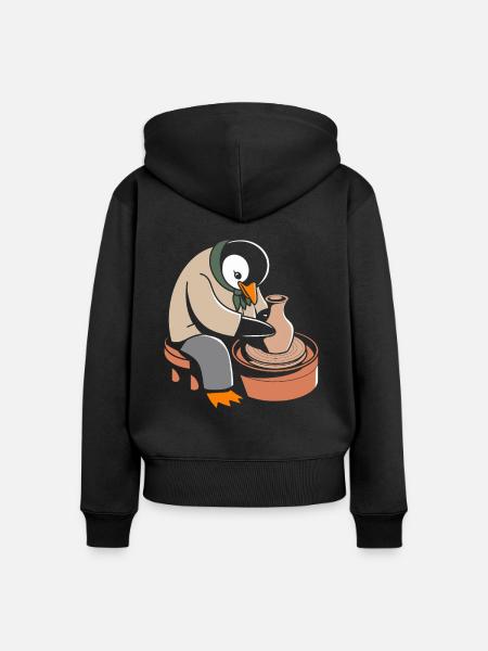 Pinguin Töpferei Kunsthandwerk Leidenschaft - Frauen Premium Bio Zip Hoodie - Schwarz