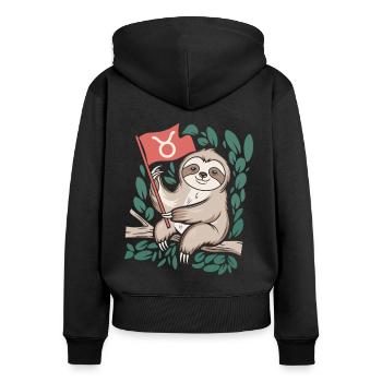 Confortable taureau paresseux avec symbole du zodiaque - Sweat à capuche zippé Premium bio Femme - noir - Dos - Julia (174cm)
