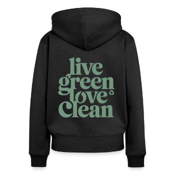 Lebe Grün Liebe Sauber Vegan Vegetarisch - Frauen Premium Bio Zip Hoodie - Schwarz - Hinten - Julia (174cm)
