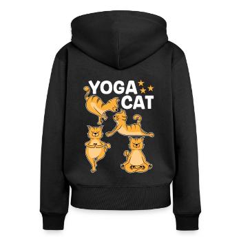 Yoga Katze - Frauen Premium Bio Zip Hoodie - Schwarz - Hinten - Julia (174cm)