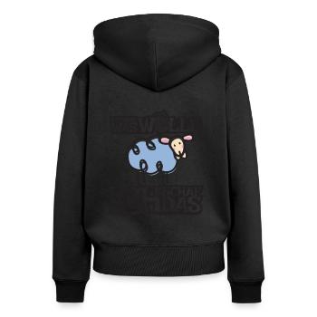 Komme was Wolle ich Schaf das - Frauen Premium Bio Zip Hoodie - Schwarz - Hinten - Julia (174cm)