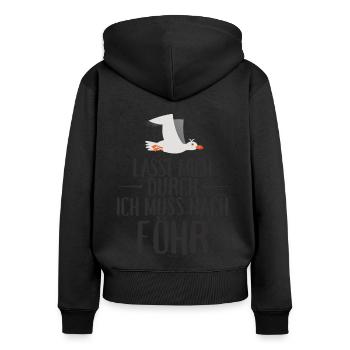 Lasst mich durch nach Föhr Möwe Sonne Strand Meer - Frauen Premium Bio Zip Hoodie - Schwarz - Hinten - Julia (174cm)