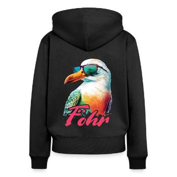Föhr Urlaub coole bunte Möwe mit Sonnenbrille - Frauen Premium Bio Zip Hoodie - Schwarz - Hinten - Julia (174cm)