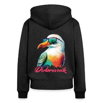 Dubrovnik Kroatien Urlaub coole Möwe Sonnenbrille - Frauen Premium Bio Zip Hoodie - Schwarz - Hinten - Julia (174cm)