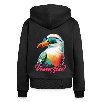 Venise Italie vacances mouette fraîche avec lunettes de soleil - Sweat à capuche zippé Premium bio Femme - noir - Dos - Julia (174cm)