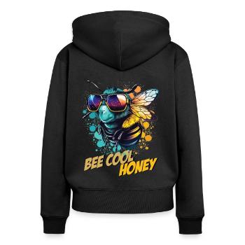 Graffiti Hummel mit Sonnenbrille Bee Cool Honey - Frauen Premium Bio Zip Hoodie - Schwarz - Hinten - Julia (174cm)