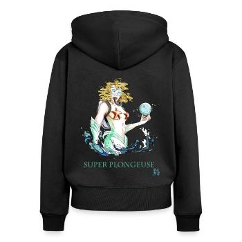 superpouvoir plongée sous marine : SUPER PLONGEUSE - Sweat à capuche zippé Premium bio Femme - noir - Dos - Julia (174cm)