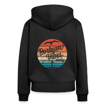 Borkum Vibes Only Vintage Look Seagull Anchor North Sea - Sweat à capuche zippé Premium bio Femme - noir - Dos - Julia (174cm)