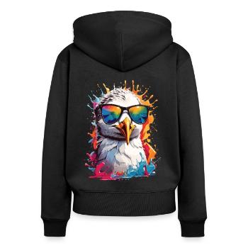Möwe Sonnenbrille Sommer Urlaub bunt - Frauen Premium Bio Zip Hoodie - Schwarz - Hinten - Julia (174cm)