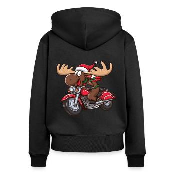 Elch als Weihnachtsmann fährt Motorrad - Frauen Premium Bio Zip Hoodie - Schwarz - Hinten - Julia (174cm)