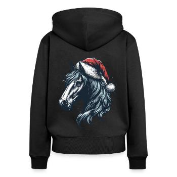 Tête de cheval avec chapeau de père Noël - Sweat à capuche zippé Premium bio Femme - noir - Dos - Julia (174cm)