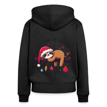 Faultier Sloth All I want for Christmas is a nap - Frauen Premium Bio Zip Hoodie - Schwarz - Hinten - Julia (174cm)