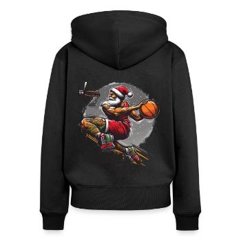 Père Noël Slam Dunk Basketball Jingle Ball Rock - Sweat à capuche zippé Premium bio Femme - noir - Dos - Julia (174cm)