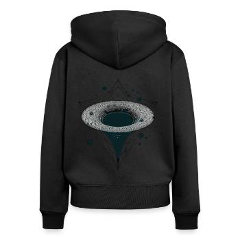 Schwarzes Loch Trichter im Weltraum - Frauen Premium Bio Zip Hoodie - Schwarz - Hinten - Julia (174cm)