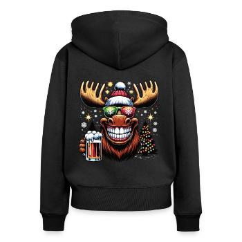 Elch Rentier Weihnachten Bier - Frauen Premium Bio Zip Hoodie - Schwarz - Hinten - Julia (174cm)