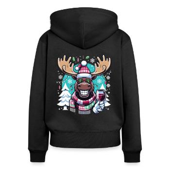 Elch Rentier Weihnachten Wein - Frauen Premium Bio Zip Hoodie - Schwarz - Hinten - Julia (174cm)
