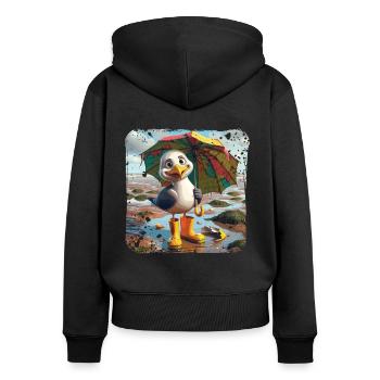 Mouette joyeuse avec bottes en caoutchouc et parapluie - Sweat à capuche zippé Premium bio Femme - noir - Dos - Julia (174cm)