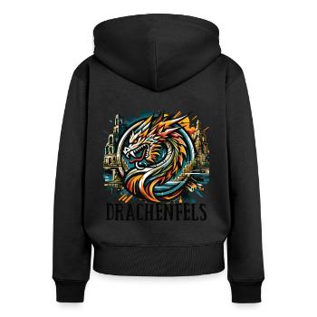 Drache Drachenkopf Logo Ruine Drachenfels - Frauen Premium Bio Zip Hoodie - Schwarz - Hinten - Julia (174cm)
