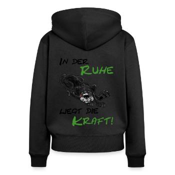 Hundemotiv - In der Ruhe liegt die Kraft - Frauen Premium Bio Zip Hoodie - Schwarz - Hinten - Julia (174cm)