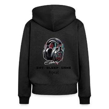 Eat Sleep Game Repeat Gamer Sayings Shirt - Women's Premium Organic Zip Hoodie - black - Back - Julia (174cm)
