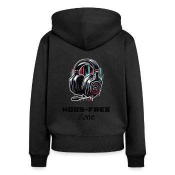 Noob Free Zone Gamer Sprüche Shirt - Frauen Premium Bio Zip Hoodie - Schwarz - Hinten - Julia (174cm)