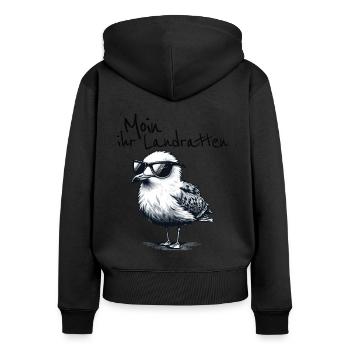 Moin ihr Landratten Lustiger Möwe Spruch - Frauen Premium Bio Zip Hoodie - Schwarz - Hinten - Julia (174cm)