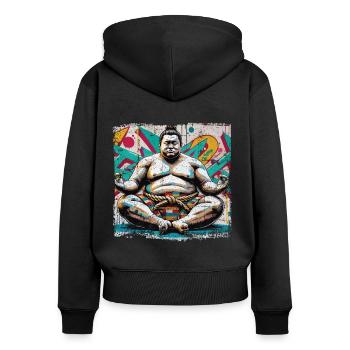 Betender Buddha Ringer Street Art Style - Frauen Premium Bio Zip Hoodie - Schwarz - Hinten - Julia (174cm)
