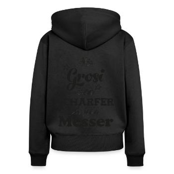 Mis Grosi isch schärfer als jedes Messer Oma - Frauen Premium Bio Zip Hoodie - Schwarz - Hinten - Julia (174cm)