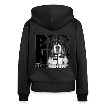NASSU Berner BW - Frauen Premium Bio Zip Hoodie - Schwarz - Hinten - Julia (174cm)
