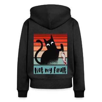 Nicht meine Schuld, Unschuldige Katze mit Messer - Frauen Premium Bio Zip Hoodie - Schwarz - Hinten - Julia (174cm)