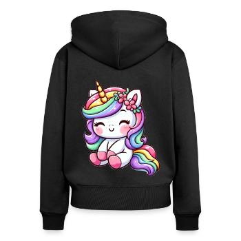 niedliches Einhorn Shirt - Frauen Premium Bio Zip Hoodie - Schwarz - Hinten - Julia (174cm)