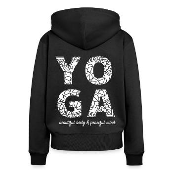 Yoga-beautiful body&peaceful mind - Frauen Premium Bio Zip Hoodie - Schwarz - Hinten - Julia (174cm)