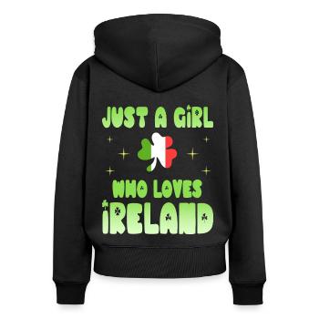 Fille Adore Voyages Fille Qui Aime L'Irlande - Sweat à capuche zippé Premium bio Femme - noir - Dos - Julia (174cm)
