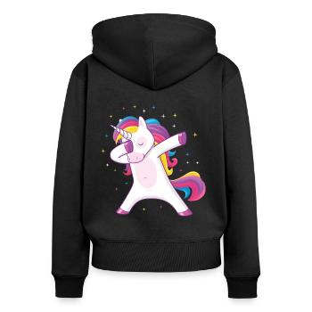 tamponnant licorne - Sweat à capuche zippé Premium bio Femme - noir - Dos - Julia (174cm)