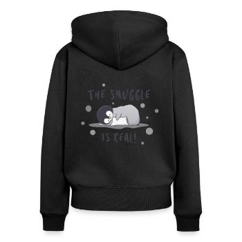 Le câlin est réel - Pingouin - Sweat à capuche zippé Premium bio Femme - noir - Dos - Julia (174cm)
