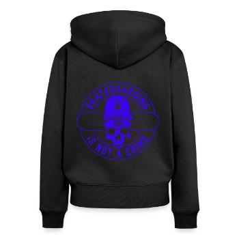 Skateboard Spruch Crime - Frauen Premium Bio Zip Hoodie - Schwarz - Hinten - Julia (174cm)