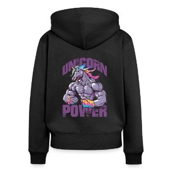 Einhorn Power Fitness - Frauen Premium Bio Zip Hoodie - Schwarz - Hinten - Julia (174cm)