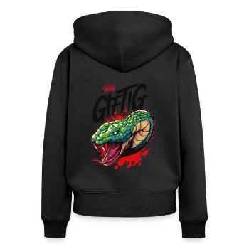 schlange giftig - Frauen Premium Bio Zip Hoodie - Schwarz - Hinten - Julia (174cm)