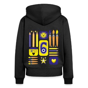 6 / Blaue sechs mit Herz zum Kindergeburtstag. - Frauen Premium Bio Zip Hoodie - Schwarz - Hinten - Julia (174cm)