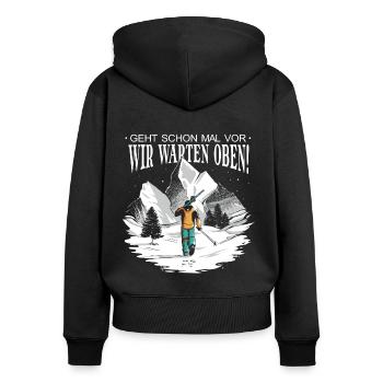 Geht schon mal vor wir warten oben - für Tourenski - Frauen Premium Bio Zip Hoodie - Schwarz - Hinten - Julia (174cm)