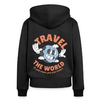 Voyagez dans le monde entier - Sweat à capuche zippé Premium bio Femme - noir - Dos - Julia (174cm)