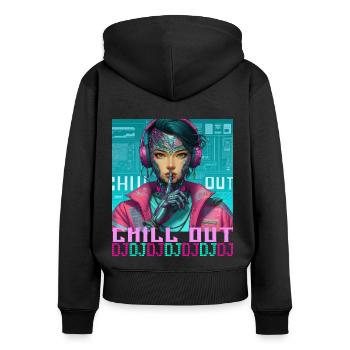 DJ chill out - Sweat à capuche zippé Premium bio Femme - noir - Dos - Julia (174cm)