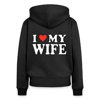 I love my Wife - Ehefrau Design - Frauen Premium Bio Zip Hoodie - Schwarz - Hinten - Julia (174cm)