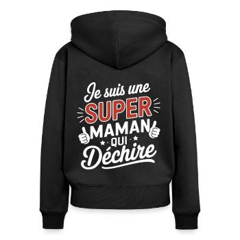 Super Mama, die rockt - Frauen Premium Bio Zip Hoodie - Schwarz - Hinten - Julia (174cm)