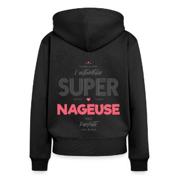 L authentique super nageuse - Sweat à capuche zippé Premium bio Femme - noir - Dos - Julia (174cm)