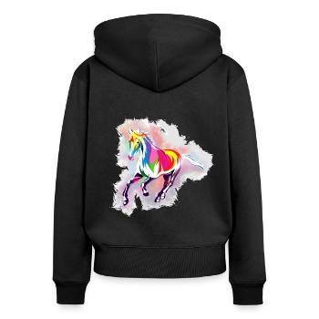 Für jeden, der Pferde mag und gern reitet. - Frauen Premium Bio Zip Hoodie - Schwarz - Hinten - Julia (174cm)