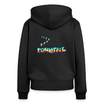PONYTAIL - Frauen Premium Bio Zip Hoodie - Schwarz - Hinten - Julia (174cm)